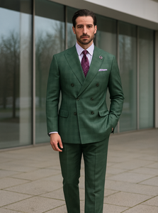 Men’s Slim Fit Green Suit – Double-Breasted Wedding Wear