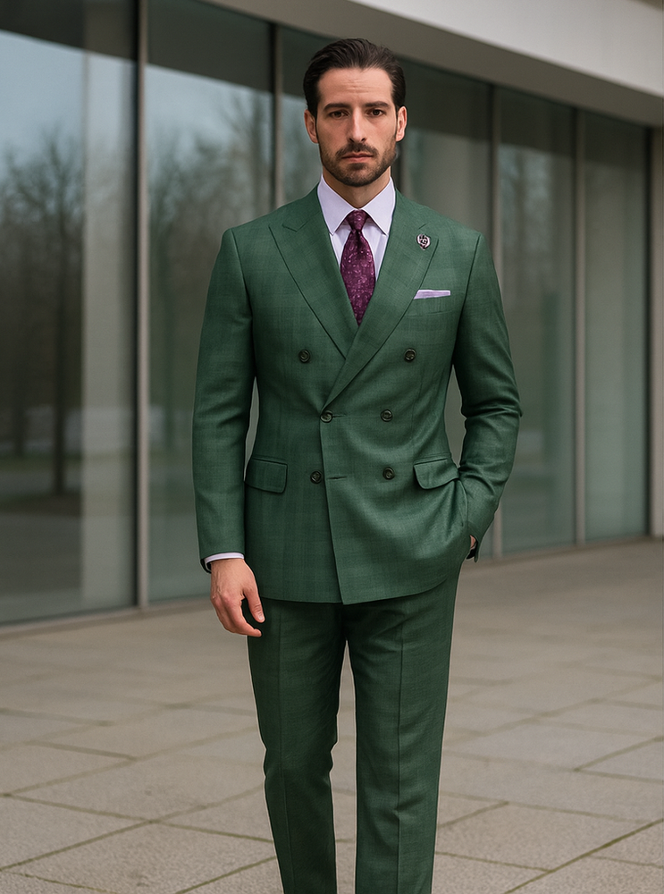 Men’s Slim Fit Green Suit – Double-Breasted Wedding Wear