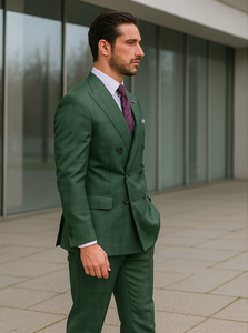 Men’s Slim Fit Green Suit – Double-Breasted Wedding Wear