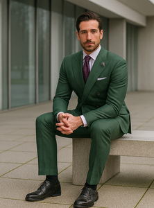 Men’s Slim Fit Green Suit – Double-Breasted Wedding Wear