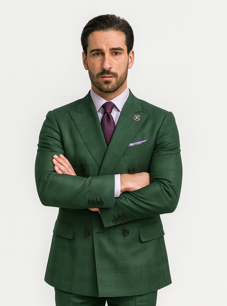Men’s Slim Fit Green Suit – Double-Breasted Wedding Wear