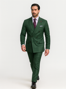 Men’s Slim Fit Green Suit – Double-Breasted Wedding Wear