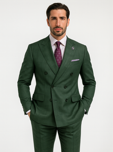 Men’s Slim Fit Green Suit – Double-Breasted Wedding Wear