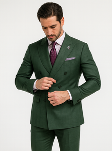 Men’s Slim Fit Green Suit – Double-Breasted Wedding Wear