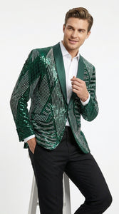 Mens Green Sequin Christmas Holiday Blazer – Luxury Party Jacket for New Year, Wedding and Festive Events New Year Jacket