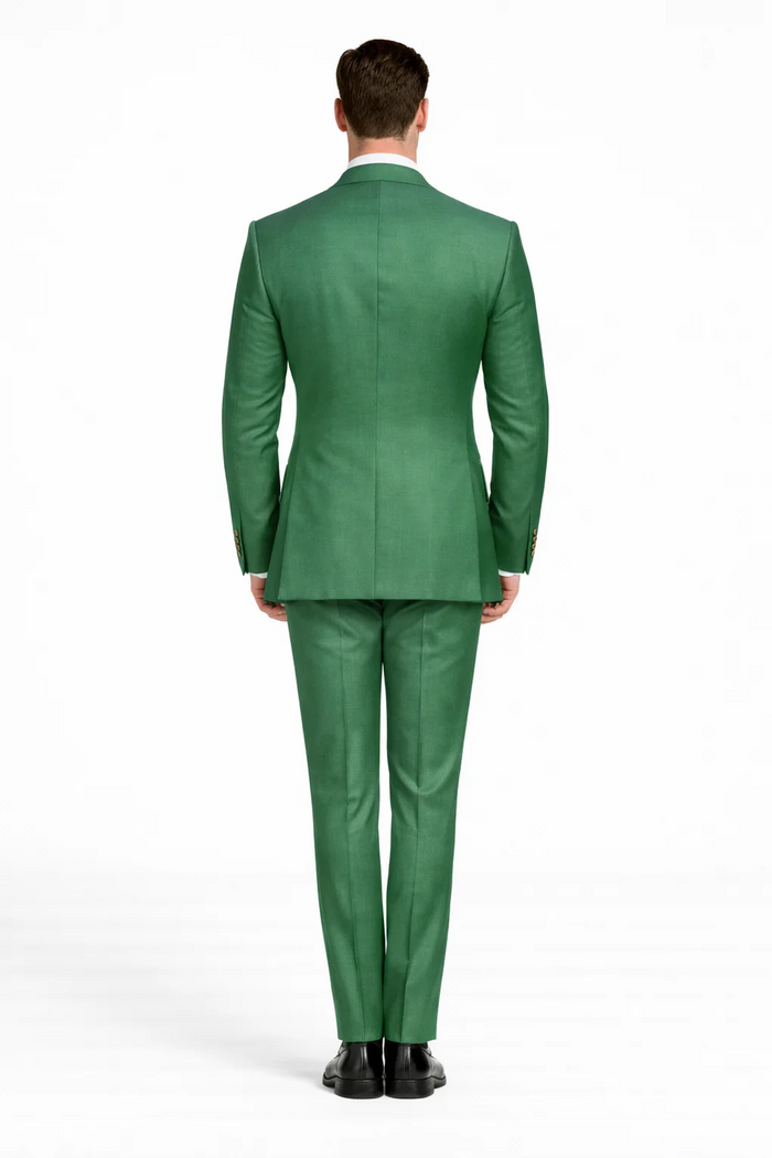 Men’s Green Slim Fit Suit by Rossiman | Stylish Double-Breasted Vest & Flat Front Pants – Italian Tailored 3-Piece Luxury Suit
