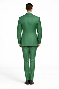 Men’s Green Slim Fit Suit by Rossiman | Stylish Double-Breasted Vest & Flat Front Pants – Italian Tailored 3-Piece Luxury Suit