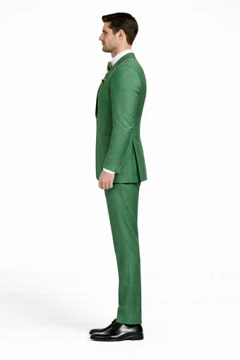 Men’s Green Slim Fit Suit by Rossiman | Stylish Double-Breasted Vest & Flat Front Pants – Italian Tailored 3-Piece Luxury Suit