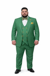 Men’s Green Slim Fit Suit by Rossiman | Stylish Double-Breasted Vest & Flat Front Pants – Italian Tailored 3-Piece Luxury Suit