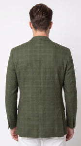 Mens Green Windowpane Blazer – Two-Button Plaid Sport Coat for Weddings, Business and Modern Fit