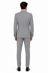 Men’s Grey Plaid 3-Piece Tailored Fit Suit with Vest