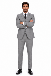Men’s Grey Plaid 3-Piece Tailored Fit Suit with Vest