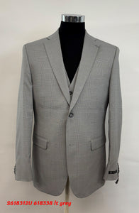 Men’s Grey Plaid 3-Piece Tailored Fit Suit with Vest