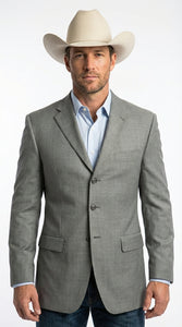 Mens Grey Western Three Button Blazer – Classic Cowboy Style Formal Jacket Business Casual Sport Coat