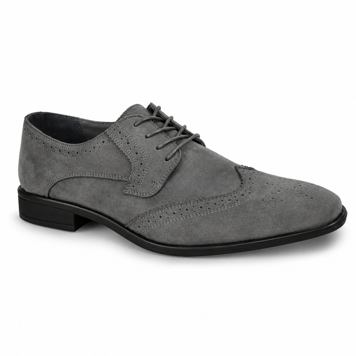 Polished Product Title: "Bravo Men's Grey Vegan Suede Wingtip Dress Shoe for Weddings & Proms"