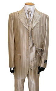 Zoot Suit - Shiny Gold Champaign Mens Harlem Gangster Suit 1920s Tan Stripe Fortino 2911V