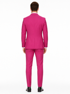 Mens Hot Pink Tuxedo Dinner Jacket + Pants with Shawl Lapel – Slim Fit 2-Piece Suit for Weddings, Proms Suit in Fuchsia Colors