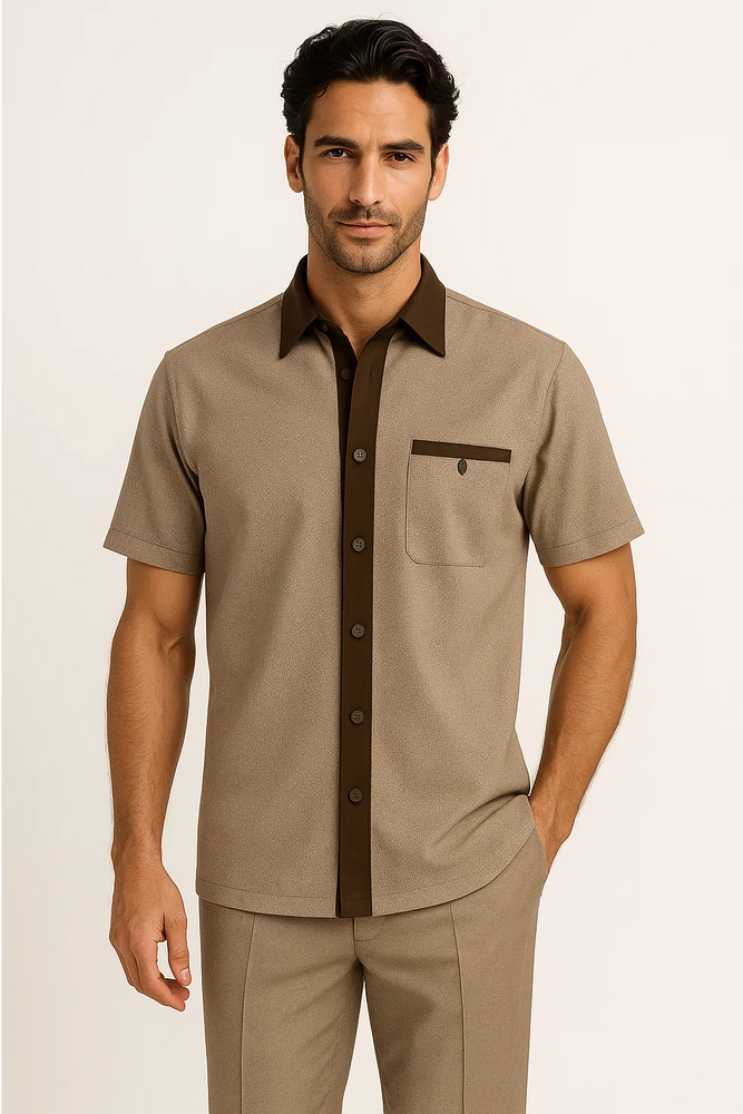 Mens Houndstooth Walking Suit by Dreams by Zacchi – 2 Piece Lei sure Set in brown/tan-$99