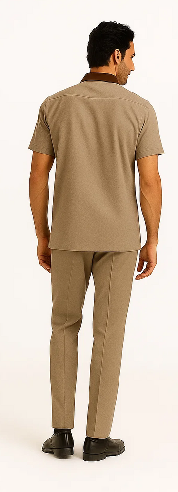 Mens Houndstooth Walking Suit by Dreams by Zacchi – 2 Piece Lei sure Set in brown/tan-$99