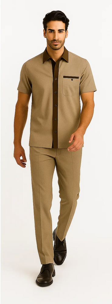 Mens Houndstooth Walking Suit by Dreams by Zacchi – 2 Piece Lei sure Set in brown/tan-$99