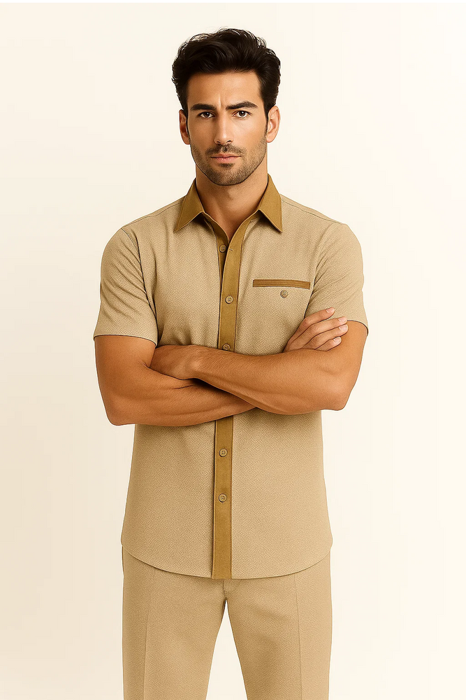 Men’s Houndstooth Walking Suit by Dreams by Zacchi – 2 Piece Lei sure Set in Camel- $99