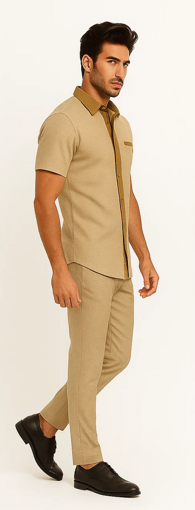 Men’s Houndstooth Walking Suit by Dreams by Zacchi – 2 Piece Lei sure Set in Camel- $99