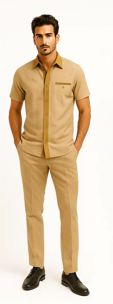 Men’s Houndstooth Walking Suit by Dreams by Zacchi – 2 Piece Lei sure Set in Camel- $99