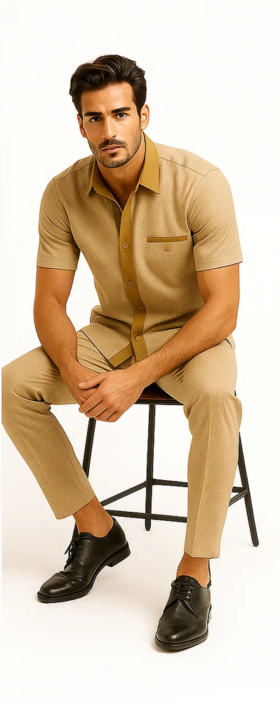 Men’s Houndstooth Walking Suit by Dreams by Zacchi – 2 Piece Lei sure Set in Camel- $99