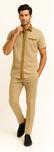 Men’s Houndstooth Walking Suit by Dreams by Zacchi – 2 Piece Lei sure Set in Camel- $99