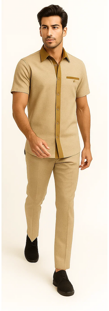 Men’s Houndstooth Walking Suit by Dreams by Zacchi – 2 Piece Lei sure Set in Camel- $99