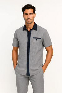 Men’s Houndstooth Walking Suit by Dreams by Zacchi – 2 Piece Lei sure Set in navy/white- $99