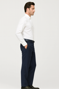 Mens Italian Wool Wide Leg Dress Pants in Navy Blue