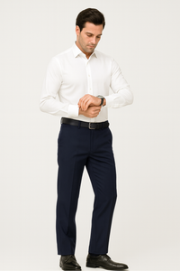 Mens Italian Wool Wide Leg Dress Pants in Navy Blue