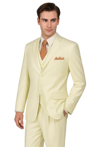 Mens Classic Fit Three Button Vested Pleated Pant Suit in Ivory