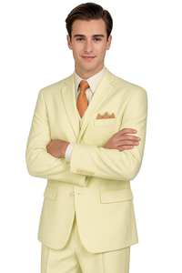 Mens Classic Fit Three Button Vested Pleated Pant Suit in Ivory