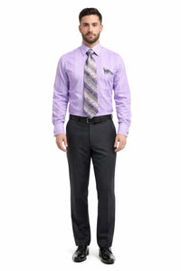 Daniel Ellissa Men's Lavender Tonal Stripe Dress Shirt, Tie & Hanky Set