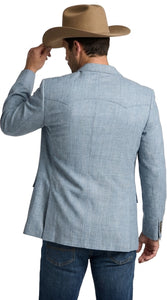 Mens Light Blue Western Blazer – Classic Cowboy Sport Coat with Western Yoke Design