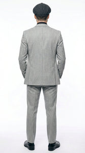 Mens Light Gray and Black Pinstripe 3 Piece Suit – Peaky Blinders Inspired Vintage Gangster 1920s Suit