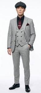 Mens Light Gray and Black Pinstripe 3 Piece Suit – Peaky Blinders Inspired Vintage Gangster 1920s Suit
