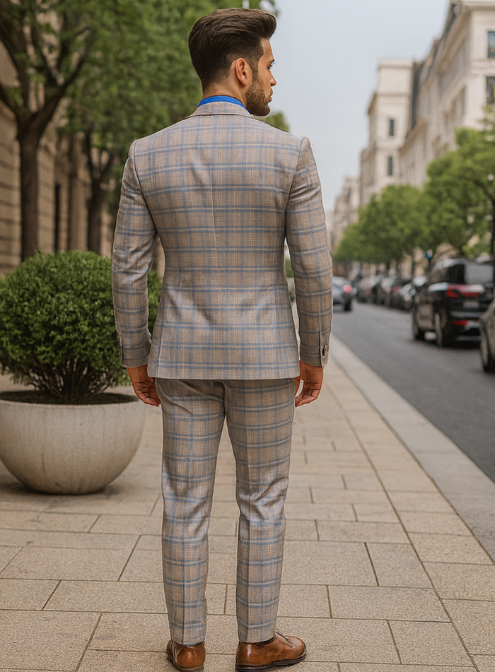 Luxury Light Plaid Suit for Men – Stylish Groom Attire