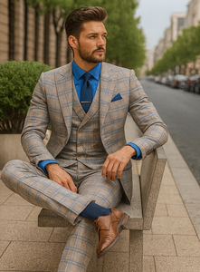 Luxury Light Plaid Suit for Men – Stylish Groom Attire