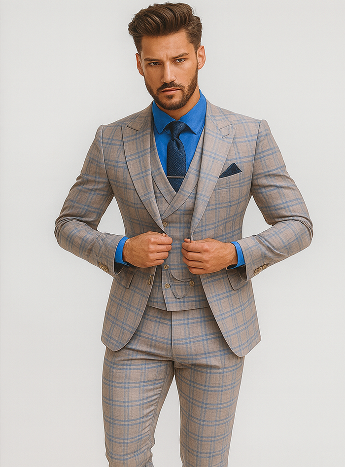 Luxury Light Plaid Suit for Men – Stylish Groom Attire