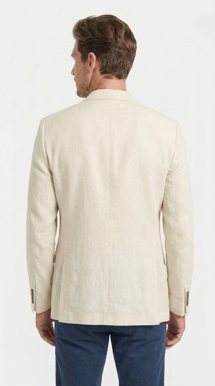 Mens Light Tan Sport Coat – Two-Button Classic Blazer for Business, Wedding & Casual Wear Cream Ivory Linen Fabric