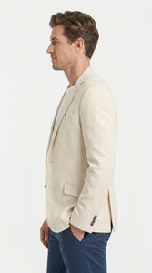 Mens Light Tan Sport Coat – Two-Button Classic Blazer for Business, Wedding & Casual Wear Cream Ivory Linen Fabric
