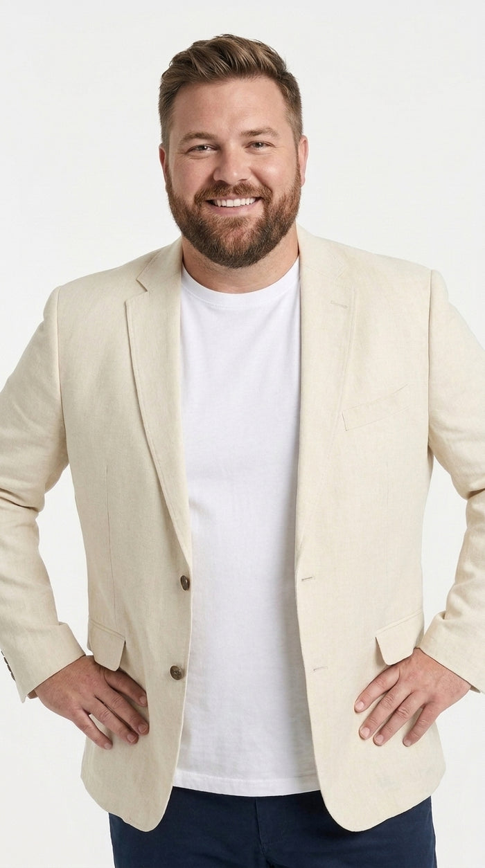 Mens Light Tan Sport Coat – Two-Button Classic Blazer for Business, Wedding & Casual Wear Cream Ivory Linen Fabric