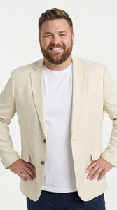 Mens Light Tan Sport Coat – Two-Button Classic Blazer for Business, Wedding & Casual Wear Cream Ivory Linen Fabric