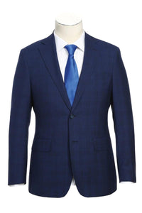 Mens Luxury Wool 2-Btn Slim Fit Notch Suit by English Laundry in Midnight Blue Windowpane Plaid - Elegant Mensattire