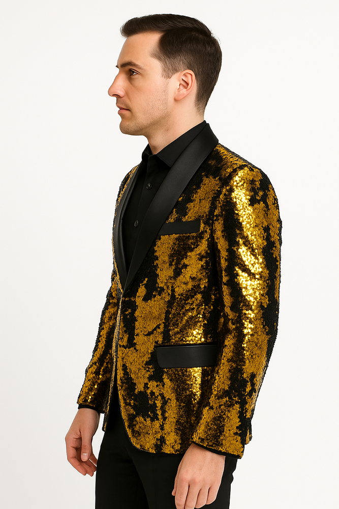 Mens Mardi Gras Outfit Gold Sequin Party Blazer
