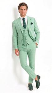 Mens Mint Green 3-Piece Suit – Slim Fit Wedding, Prom & Formal Suit with Matching Vest By Derman