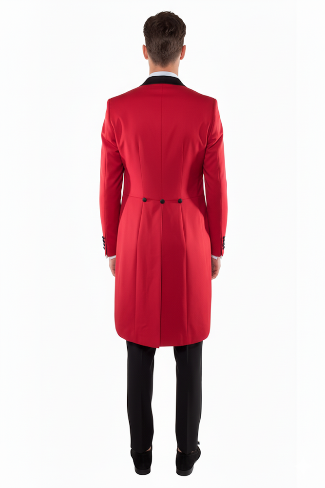 Mens Modern Tail Prom Tuxedo in Red & Black